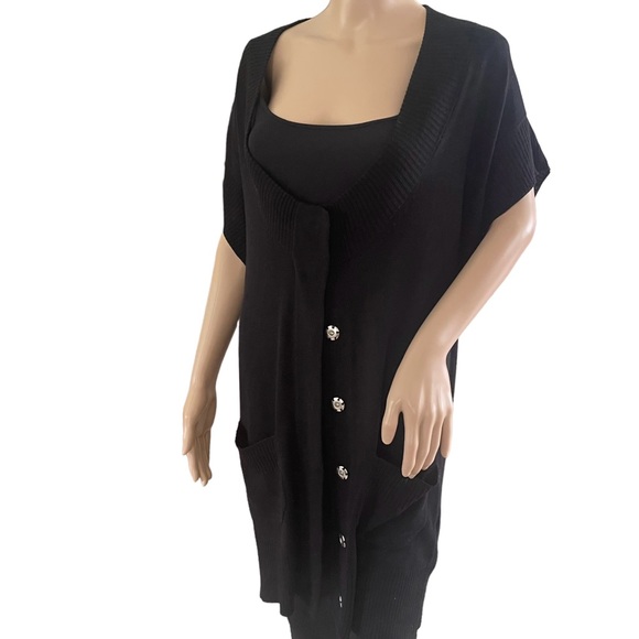 French Connection Black Short Sleeve Snap-front Sweater w Pockets Size Small - Picture 11 of 16